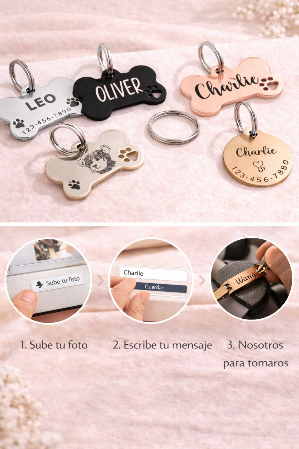 Placa Personalizada para Mascotas – Nombre y Teléfono Grabado