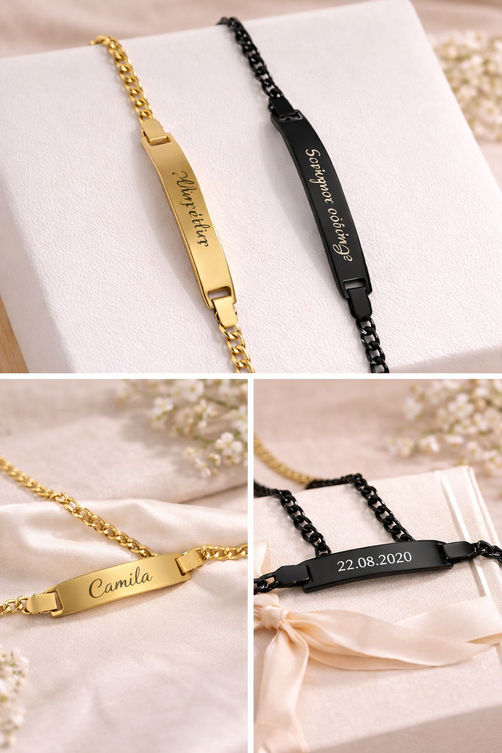 Pulsera Personalizada Tipo Placa – Grabado con Nombre o Mensaje