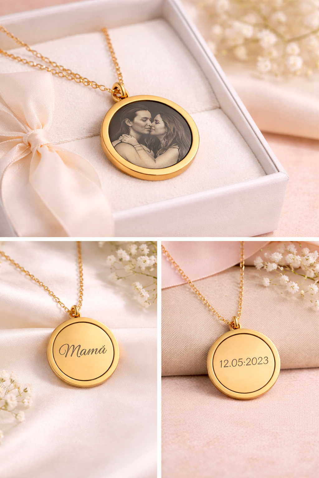 Collar Personalizado Redondo con Foto y Grabado – Acero Inoxidable