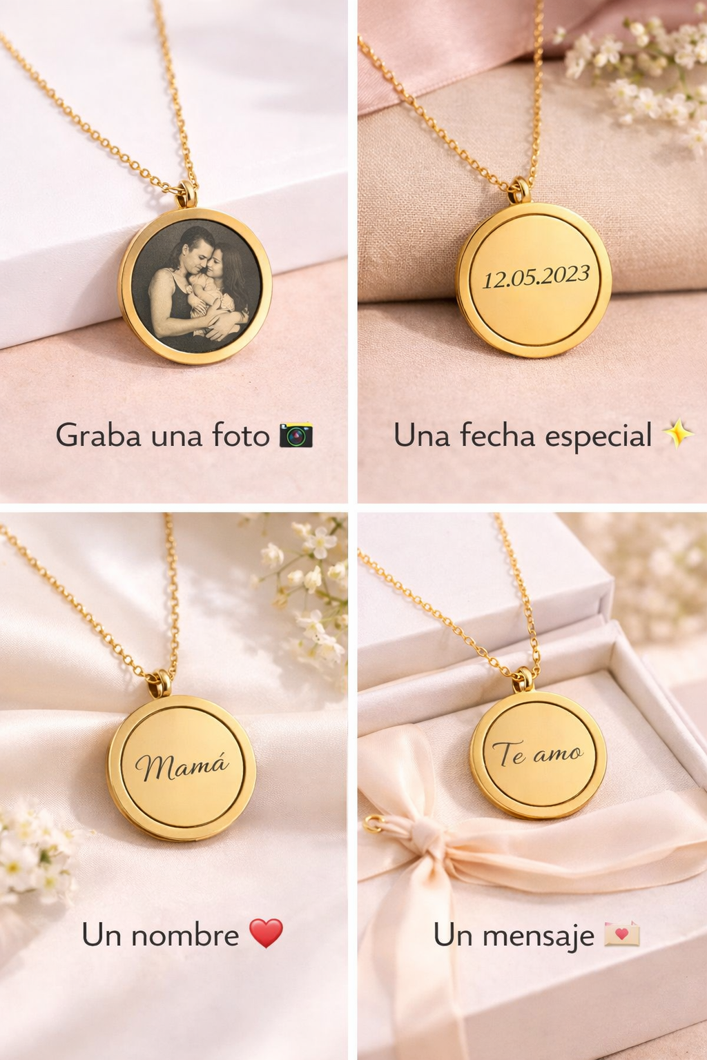 Collar Personalizado Redondo con Foto y Grabado – Acero Inoxidable